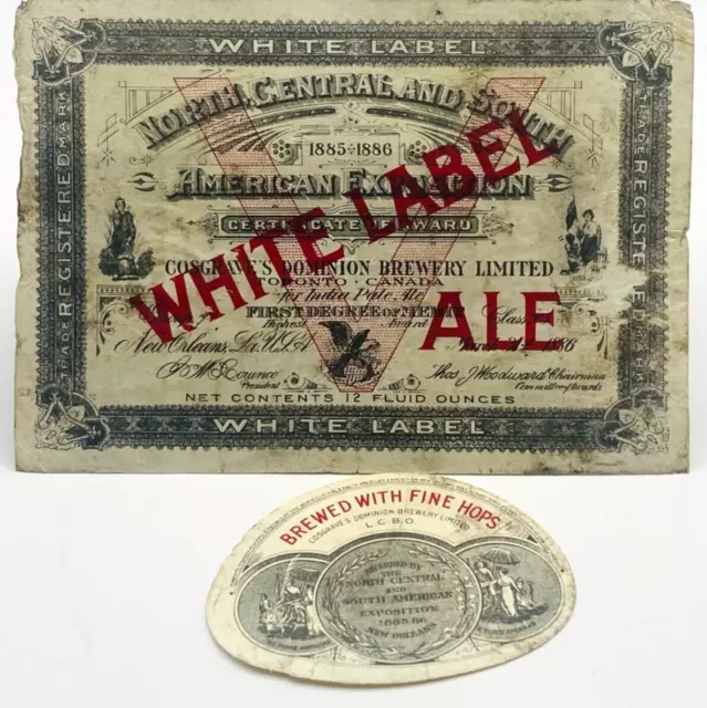 G Vintage Canada Beer Label COSGRAVE'S DOMINION BREWERY White Ale Toronto & Neck