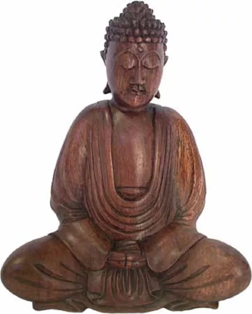 Buddha 928 Meditating Praying Dhyana Mudra Mahogany Wood Carving 8" H