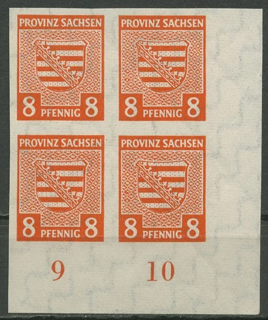 SBZ Provinz Sachsen 1945 Wappen mit WZ fallend 70 X 4er-Block Ecke 4 postfrisch