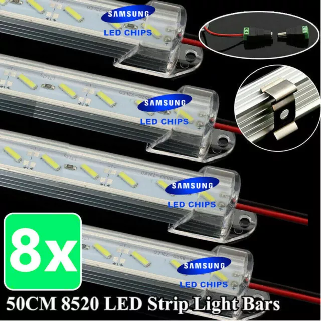 8x 50CM 12V 8520 LED Strip Light Bar Dimmable Caravan 4WD Camping Boat Fishing