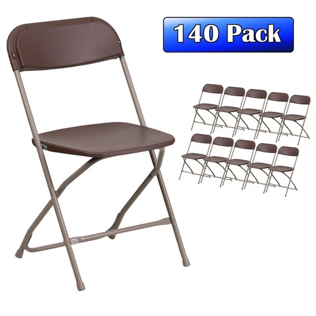 Brown Plastic Folding Chairs 140 Pack Indoor Outdoor Event Party 300 lb Capacity