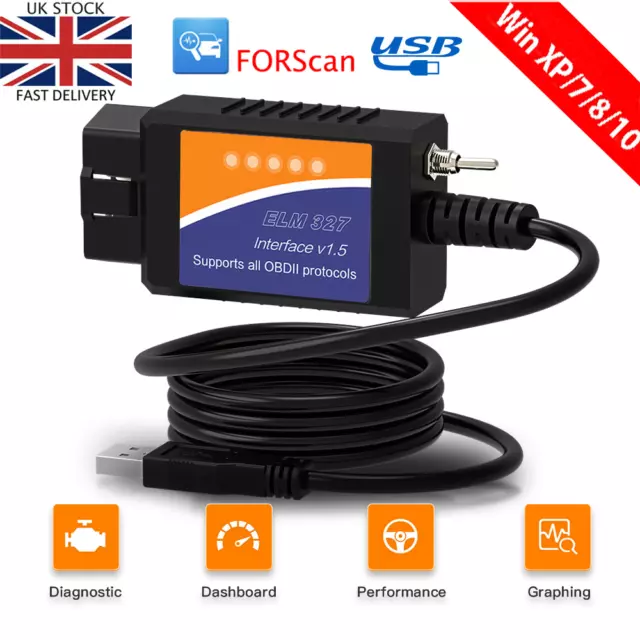 For Ford FORScan OBD2 Code  Reader ELM327 V1.5 USB Modified Scanner HS/MS CAN UK