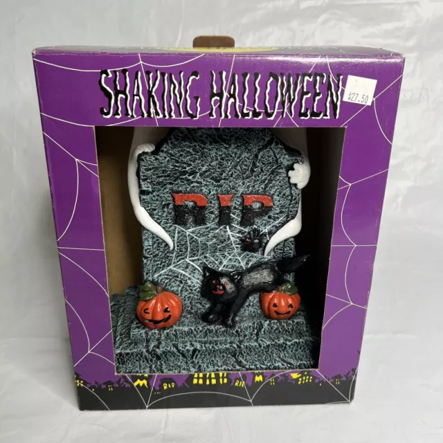 VTG NOS Shaking Tombstone Halloween Decor Grave Ghost Cat Pumpkin Moves & Laughs