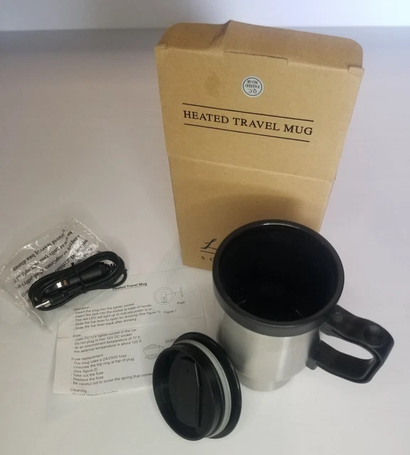 NIB Lifestyle Solutions Stainless Heated Travel Mug Use DC12V Car Lighter Socket