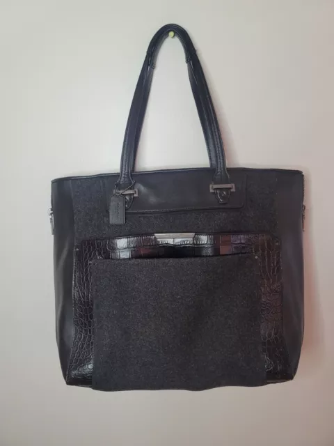 Coach Black Leather Wool Tote Bag Large 17”X13” Beautiful Authentic