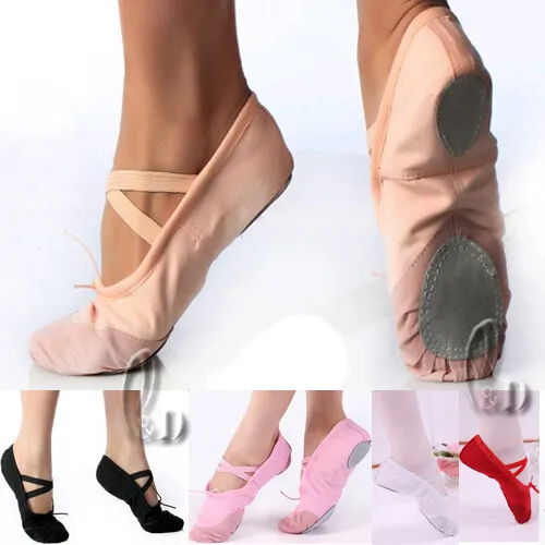 AU SELLER Dance Ballet Canvas Shoes Leather Split Sole For Child to Adult da002