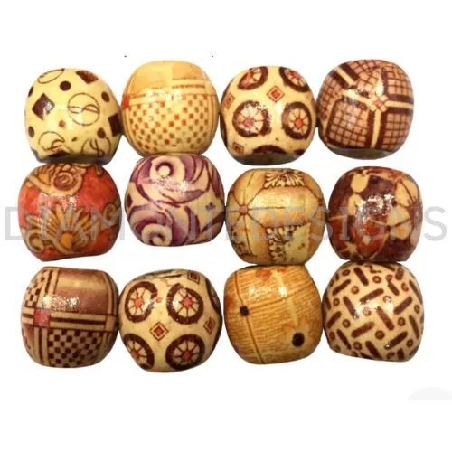 Mixed Painted Wooden European Drum Beads 13mm Beads Jewellery Ethnic Craft UK