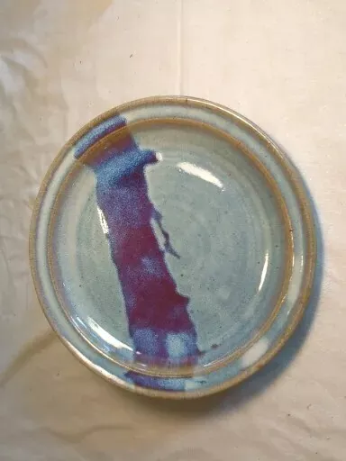Hand Thrown Ayers Studio Pottery Plate Blue Splash Drip Glaze 9.25" Signed