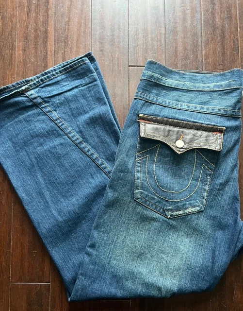 Men’s TRUE RELIGION JOEY Dark Wash Rare Leather pocket BOOTCUT FLARED Jeans 42 Men’s TRUE RELIGION JOEY Dark Wash Rare Leather pocket BOOTCUT FLARED Jeans 42