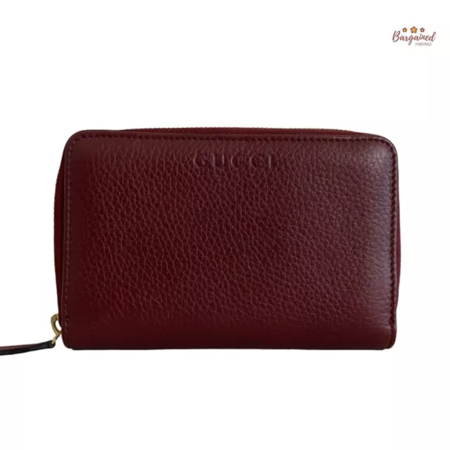 Authentic GUCCI Maroon Pebbled Leather Zip-Around Bifold Wallet 420113