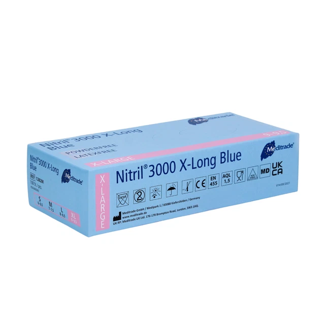 Meditrade Nitril 3000 X-Long 100 Stk. Nitrilhandschuhe extralang, blau