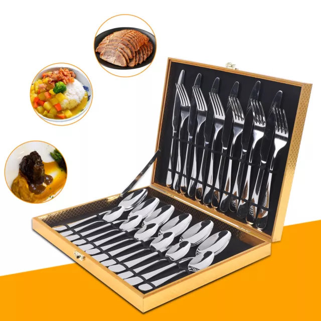 24x Juego de cubiertos 6 personas Cena Cuchillo Tenedor Cuchara Cuchara Cuchara De Acero Inoxidable