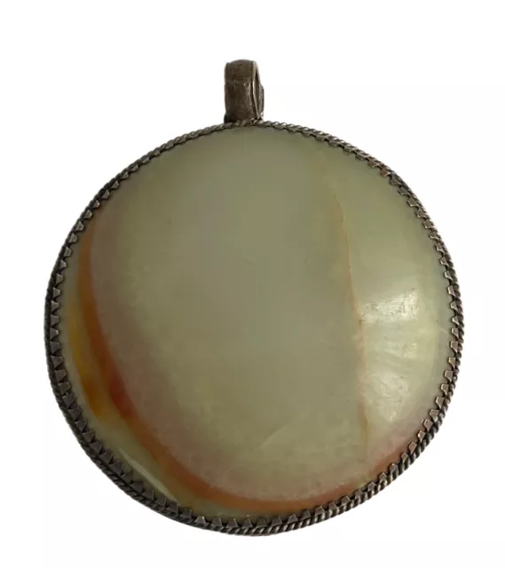 Vintage VictoriaN Pendant  Natural Agate Bronze Ornate Bezel 2 1/8” Heavy Patina