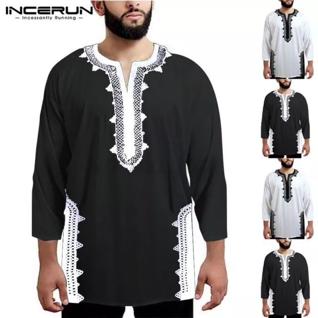 African Dashiki Men's V Neck T-shirt Hippy Formal Ethnic Tops Casual Blouse Tee