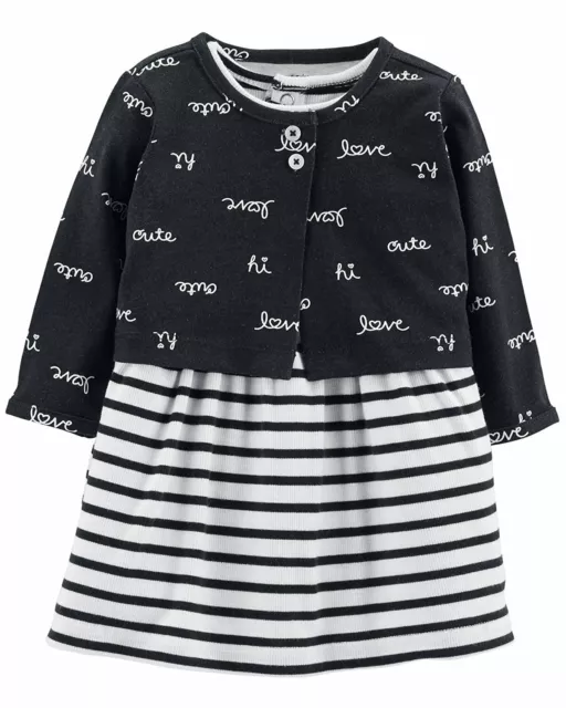 Carter's Baby Girls 2 Piece Bodysuit Dress and Cardigan Sweater Set, Love