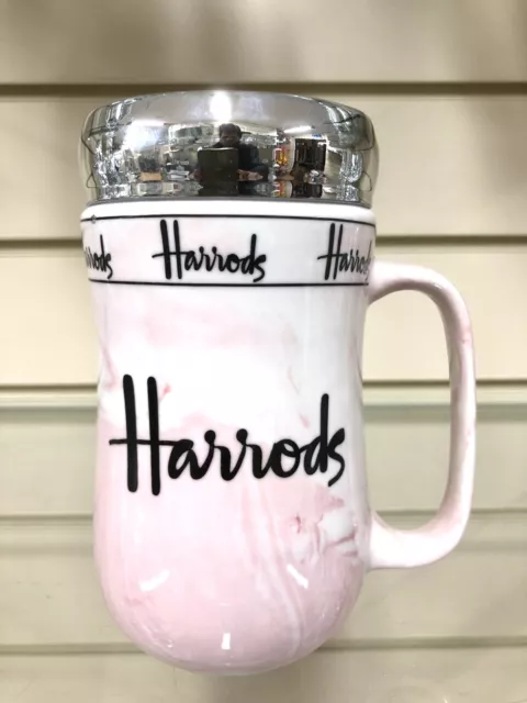 Harrods Travel Mug Lid Pink Marble Coffee Tea Hot Cold Drink Ideal Gift