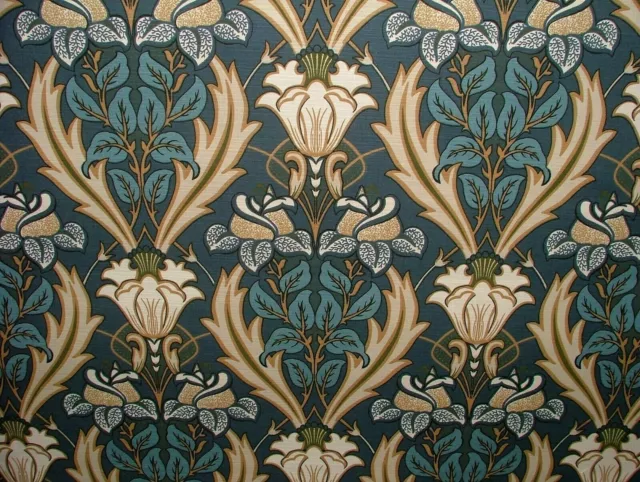 Art Nouveau Acanthus Navy Blue Cotton Curtain Upholstery Cushion Blind Fabric