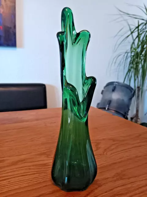 ⭐ wunderschöne Mid Century Vintage Finger Vase Murano Glas grün 60er Jahre ⭐