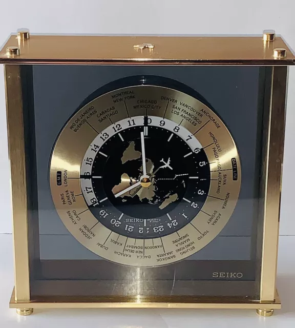 SEIKO Quartz WORLD CLOCK  International Date Line Flying Airplane  /ro