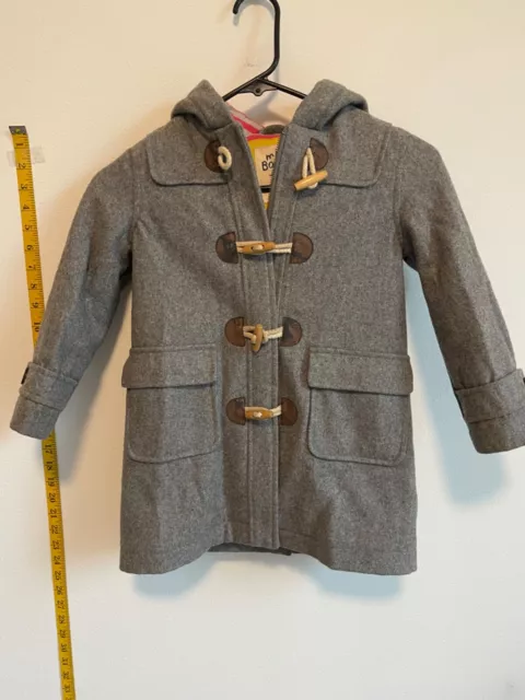 Mini Boden Girls Hooded Wool Duffle Toggle Zipper Coat Jacket Size 3/4 Toddler