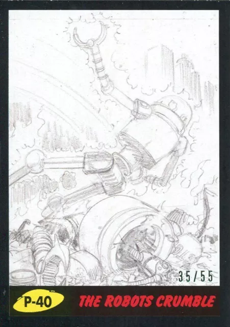 Mars Attacks The Revenge Black [55] Pencil Art Base Card P-40 The Robots Crumble