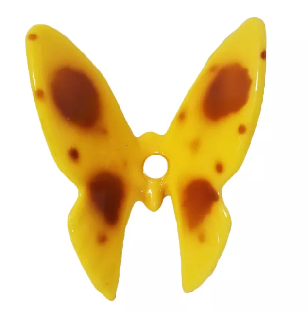 4 Vtg Yellow Plastic Faux Ceramic Speckled Butterfly Beads Macrame Plant Hangers 2