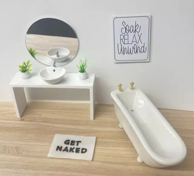 Casa de Muñecas Blanco Moderno Baño Paquete Muebles Miniatura Juego 1:12 Escala