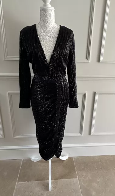 Lavish Alice Beautiful Black Sequin Cocktail/evening Midi Dress UK10 Worn Once