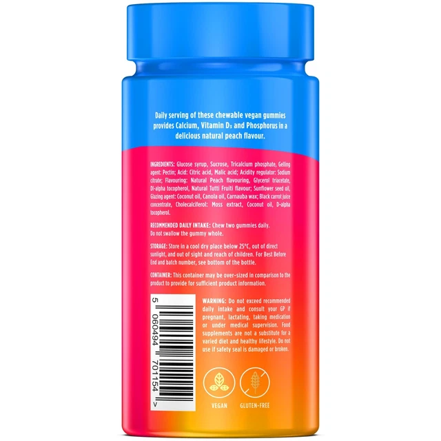 WELLGARD CALCIUM GUMMIES Peach Vegan Vitamin D3 Phosphorus 60 Count £17 ...
