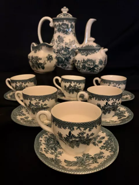 Service à café, Enoch Wedgwood Asiatic Pheasants, England, circa 1970, bleu.