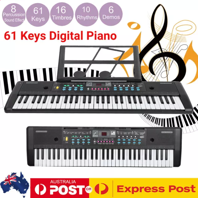 61 Keys Electronic Piano Keyboard LED Electric Holder Music Stand w/ Mic AUS