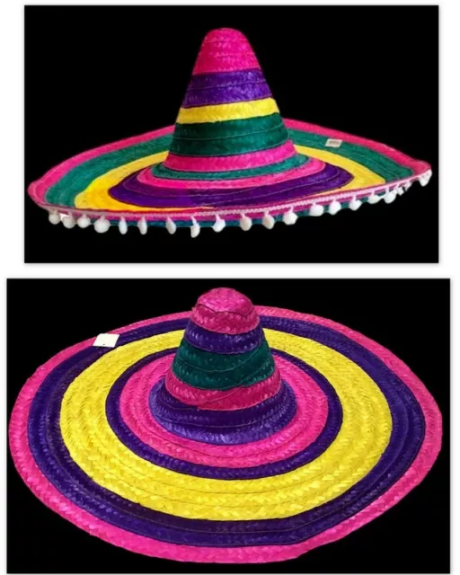 Rainbow Mexican Hat Spanish Straw Hat Sombrero Hat Fiesta Fancy Dress Costume