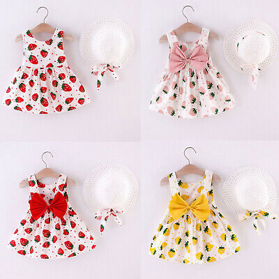 Toddler Kids Baby Girls Senza Maniche Summer Dress Headband Outfits Set Print Dress