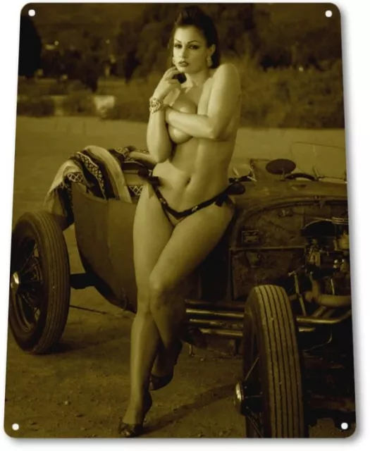 Bucket List Sexy Pinup Girl Hot Rod Garage Shop Man Cave Decor Metal Tin Sign