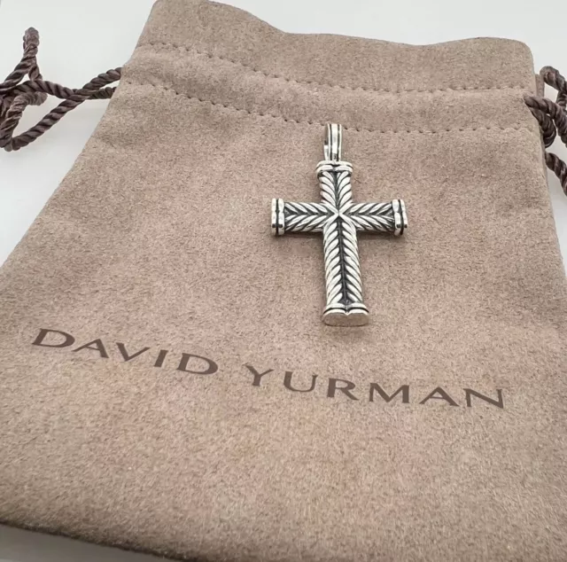 David Yurman 925 Sterling Silver Small Chevron Cross Pendant Amulet