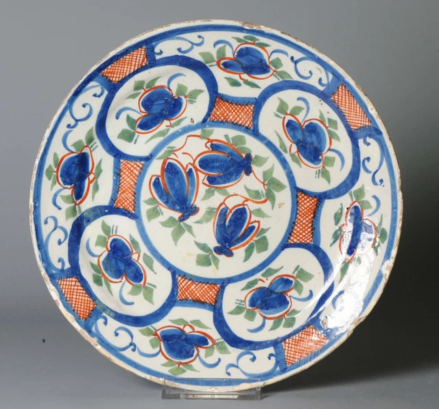 Antique 18th c "De Peauw" Delftware Dutch Delft Plate Interesting mark