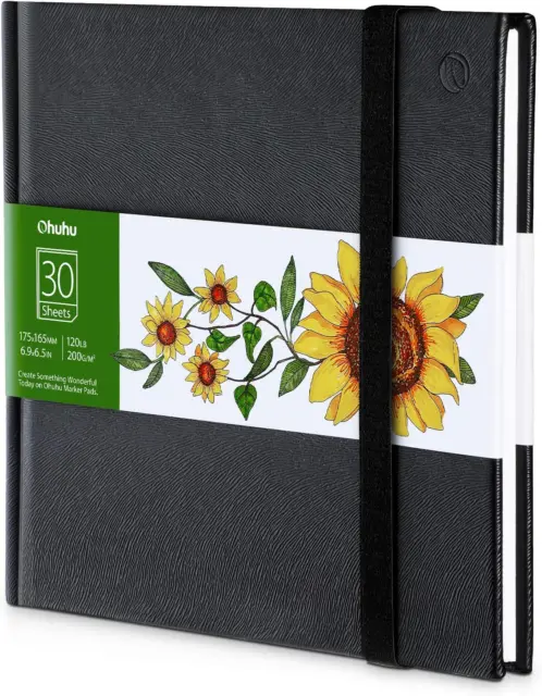 Marker Pads Art Sketchbook, Ohuhu 6.9"X6.5" Mini Square Size, 120LB/200GSM Heavy