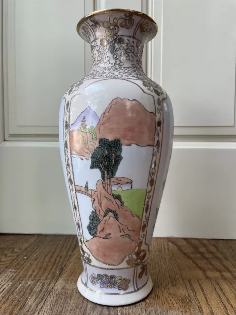 Antique Nippon Morimura Brothers Handpainted Moriage Vase 13” Reproduction