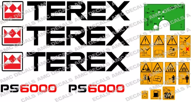 Terex PS6000 Benne Stickers Sécurité Avertissement et Vert Tableau de Bord