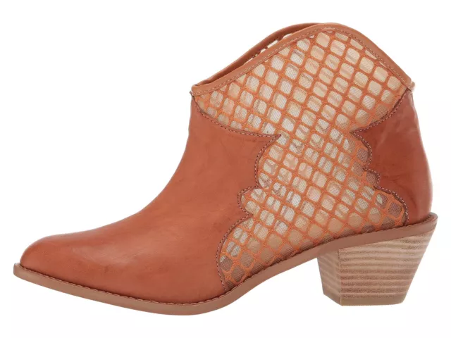 Kelsi Dagger Keenan Cowboy Leather Pull On Stacked Heel Mesh Cut-Out Ankle Boots