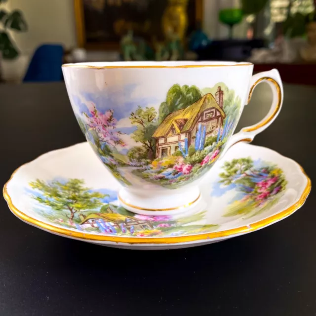 Vintage ROYAL VALE Bone China "COTTAGE GARDENS" Tea cup & Saucer Set England