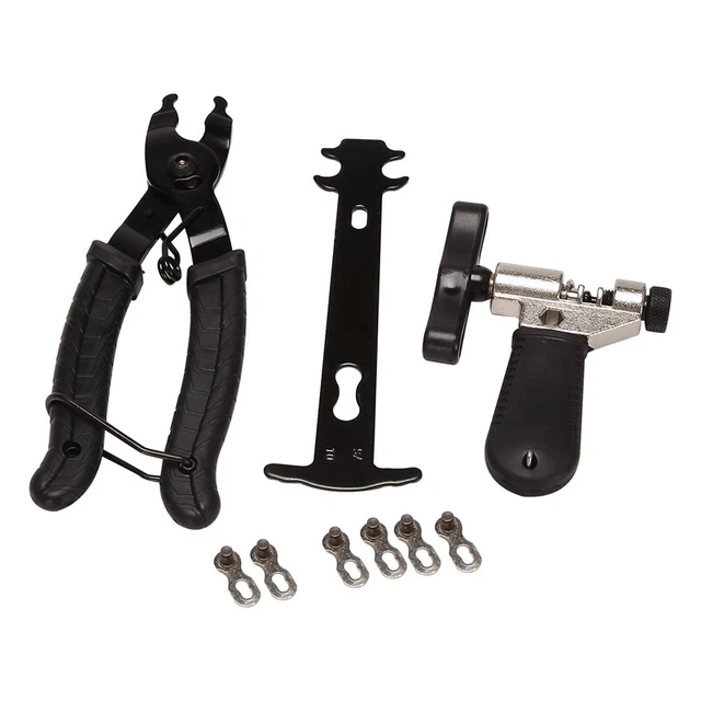 Kit Outil Réparation Chaîne Vélo – Dérive-chaîne, Pince à Maillons, Inspecteur D’usure, Maillons Rapides 6 à 12 Vitesses - 12