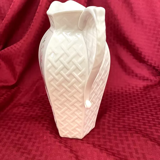 Irish Belleek Country Trellis Lily Flowers Pitcher Vase 3