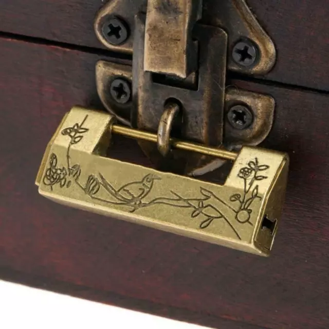 Chinese Vintage Antique Locks Old Style Flower Bird Brass Carved  Word Padlock