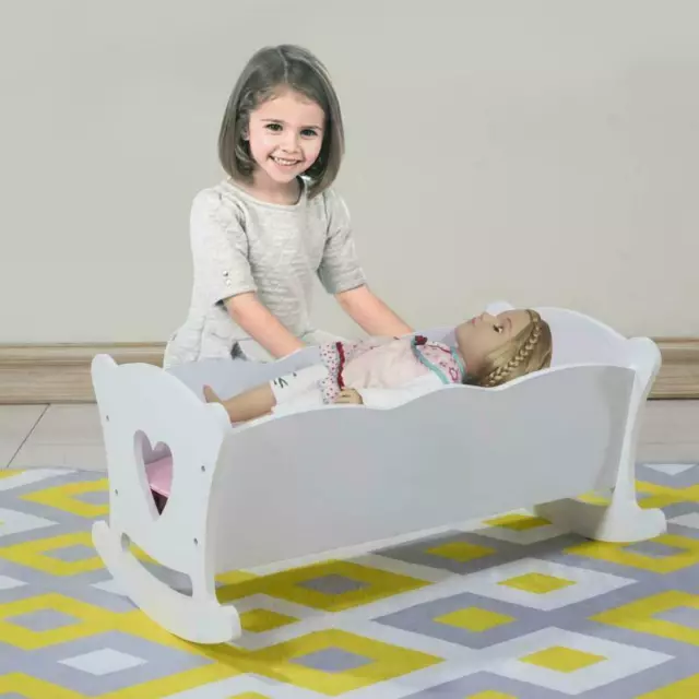 Large Dolls Cradle Crib Cot Wooden Rocking Bed Doll Furniture Kids Role Play Toy