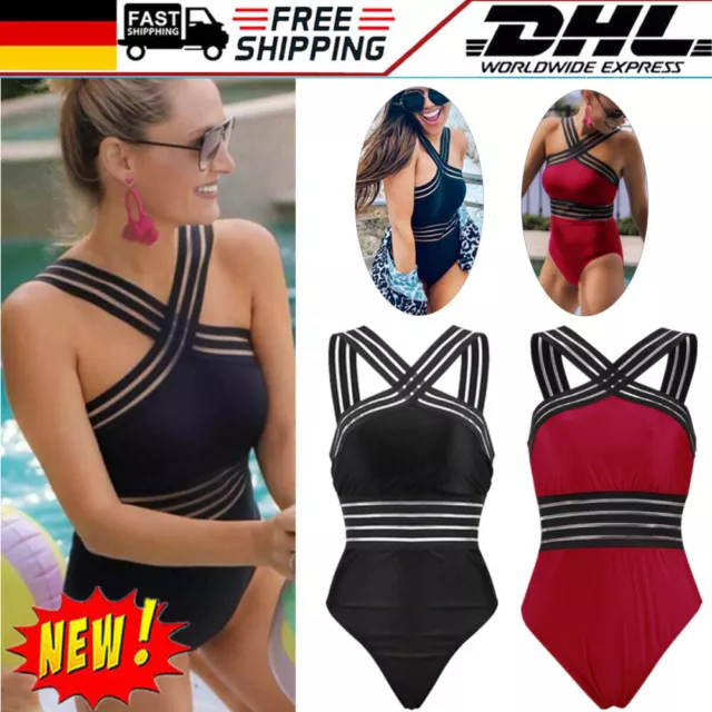 Damen Einteiler Badeanzug Monokini Sommer Push Up Bikini Bademode Schwimmanzug