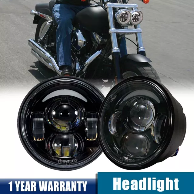 2X 4.65 Inch LH+RH Black LED Headlight For Harley Dyna Fat Bob FXDF Hi/Low Beam