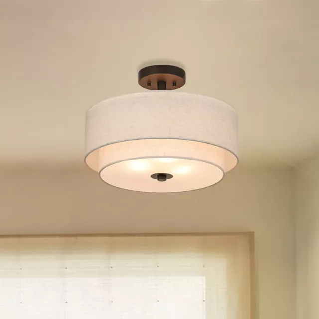 Modern Drum Semi Flush Ligh with Fabric Shade Close to Ceiling Light Dark Bronze