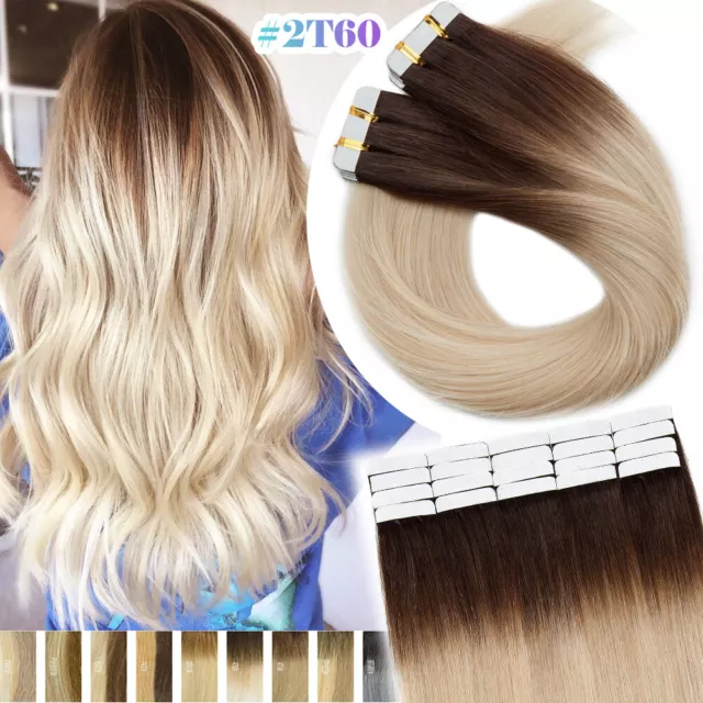 9A Tape in Extensions Skin Weft 100% Remy Real Human Hair Thick Ombre #2T60 200g