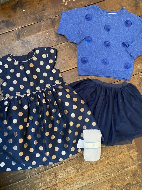Pacchetto ragazze età 4-5 anni abito da festa gonna in tulle John Lewis maglione collant nuovi